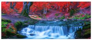 Tablou - Cascada în pădurea roșie (120x50 cm)