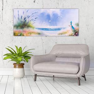 Tablou - Plaja romantică, pictură în ulei (120x50 cm)