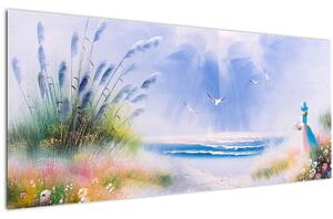 Tablou - Plaja romantică, pictură în ulei (120x50 cm)