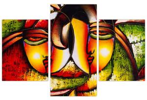 Tablou - Pictură în ulei, chipuri abstracte (90x60 cm)