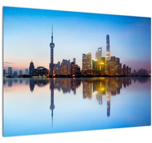 Tablou pe sticlă - Cerului dimineții deasupra Shanghaiului (70x50 cm)