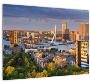 Tablou pe sticlă - Panorama Rotterdamului, Țările de Jos (70x50 cm)