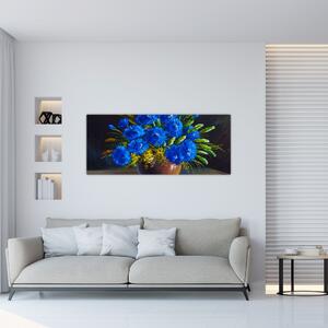 Tablou - Flori albastre în vază (120x50 cm)