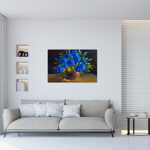 Tablou - Flori albastre în vază (90x60 cm)