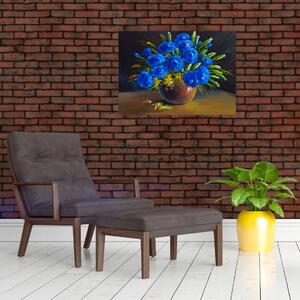 Tablou - Flori albastre în vază (70x50 cm)