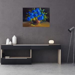 Tablou - Flori albastre în vază (70x50 cm)