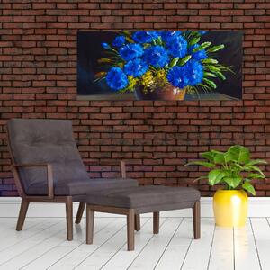 Tablou - Flori albastre în vază (120x50 cm)