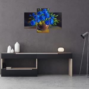 Tablou - Flori albastre în vază (90x60 cm)