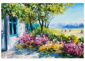Tablou - Grădina din fața casei, pictură în ulei (90x60 cm)