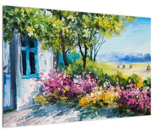 Tablou - Grădina din fața casei, pictură în ulei (90x60 cm)