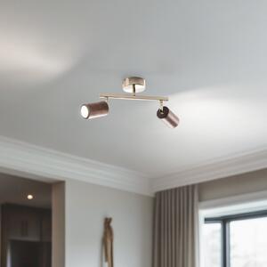Spot de plafon Legno, 2 becuri, maro / alamă, înălțime 23 cm, lemn