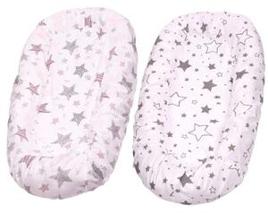 Set 2 Huse tip cearceaf cu elastic roata pentru baby nest Kidizi Galaxy Grey Pink, include zona centrala impermeabila