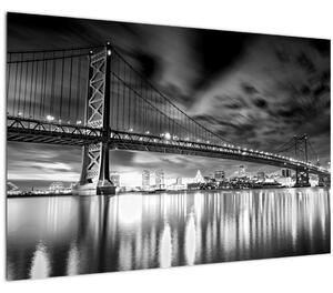 Tablou - Podul Benjamin Franklin, Philadelphia, alb-negru (90x60 cm)