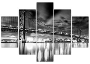 Tablou - Podul Benjamin Franklin, Philadelphia, alb-negru (150x105 cm)
