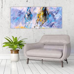 Tablou - Caii alergând, pictură în ulei (120x50 cm)