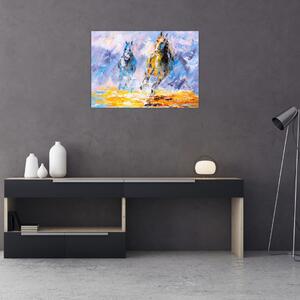 Tablou - Caii alergând, pictură în ulei (70x50 cm)