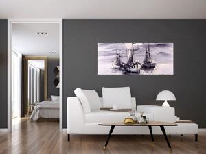 Tablou - Port marin, pictură în ulei (120x50 cm)