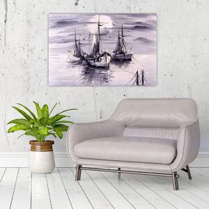 Tablou - Port marin, pictură în ulei (90x60 cm)