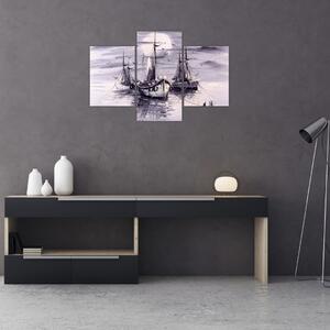 Tablou - Port marin, pictură în ulei (90x60 cm)