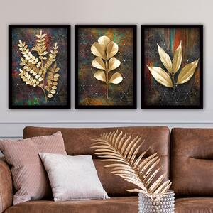 Pictură decorativă Frunze Montella, Aur - Negru, 45x2x35 cm, 3 bucati