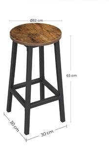 Set 2 scaune bar, design industrial, schelet de otel, H 65 cm, Maro/Negru