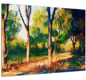 Tablou pe sticlă - Pădure de vară însorită, pictură (70x50 cm)