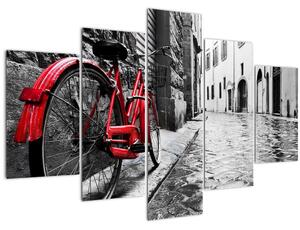 Tablou - Bicicleta roșie pe o stradă pavată (150x105 cm)