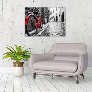 Tablou - Bicicleta roșie pe o stradă pavată (70x50 cm)