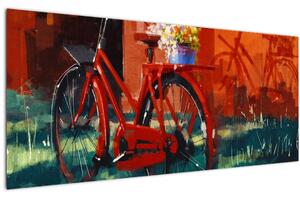 Tablou - Bicicleta roșie, pictură acrilică (120x50 cm)