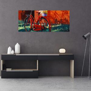 Tablou - Bicicleta roșie, pictură acrilică (120x50 cm)