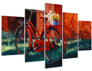 Tablou - Bicicleta roșie, pictură acrilică (150x105 cm)