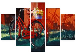 Tablou - Bicicleta roșie, pictură acrilică (150x105 cm)