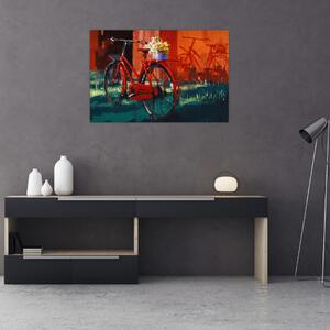 Tablou - Bicicleta roșie, pictură acrilică (90x60 cm)