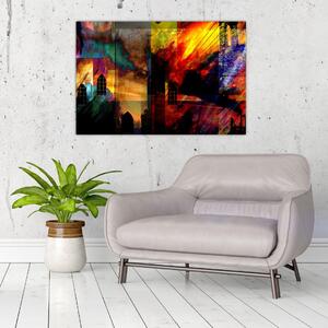 Tablou - Oraș colorat, abstracție (90x60 cm)