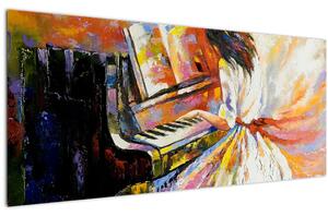 Tablou - Femeia cântând la pian (120x50 cm)