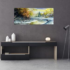 Tablou - Râu de iarnă, pictură în ulei (120x50 cm)