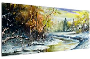 Tablou - Râu de iarnă, pictură în ulei (120x50 cm)