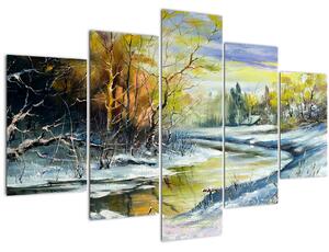 Tablou - Râu de iarnă, pictură în ulei (150x105 cm)