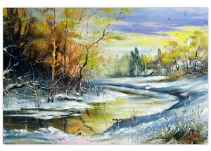 Tablou - Râu de iarnă, pictură în ulei (90x60 cm)