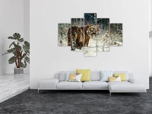 Tablou - Tigru într-o pădure înzăpezită, pictură în ulei (150x105 cm)