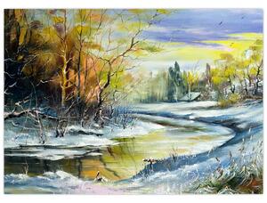 Tablou - Râu de iarnă, pictură în ulei (70x50 cm)