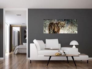 Tablou - Tigru într-o pădure înzăpezită, pictură în ulei (120x50 cm)
