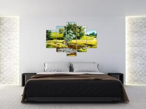 Tablou - Râu între câmpii, pictură în ulei (150x105 cm)