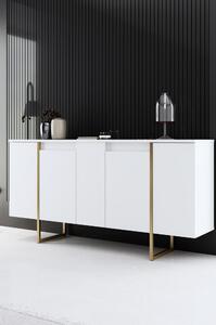 Comoda Luxe, alb/auriu, PAL melaminat/metal, 160x35x80 cm