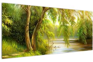 Tablou - Salcie lângă lac, pictură în ulei (120x50 cm)