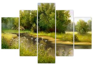 Tablou - Râu lângă pădure, pictură în ulei (150x105 cm)
