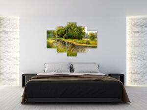 Tablou - Râu lângă pădure, pictură în ulei (150x105 cm)