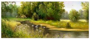 Tablou - Râu lângă pădure, pictură în ulei (120x50 cm)