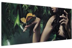 Tablou - Femeia grațioasă cu fluture (120x50 cm)