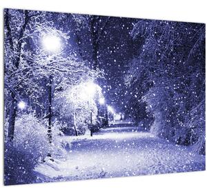 Tablou pe sticlă - Noaptea magică de iarnă (70x50 cm)